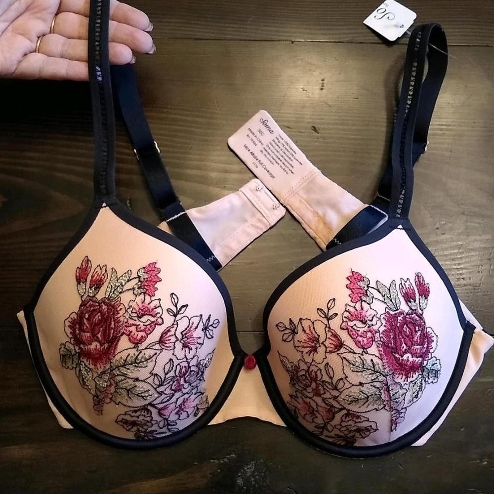 RARE COLOR (NWT) Soma Embroidered Bra 36C Pink and Black
